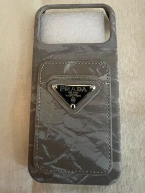 Prada Gray Crush Velvet iPhone case with  2 cardholder fits iPhone 17pro max